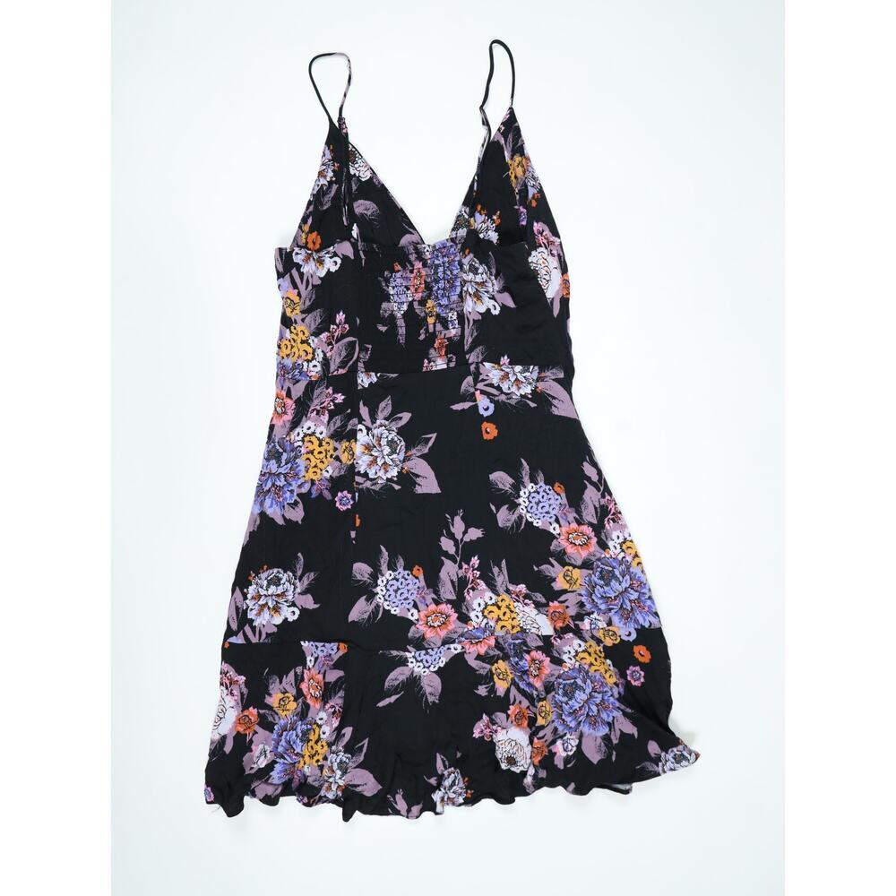 Free People Black Floral Mini Dress Boho Ruched Tie Front Festival Babydoll S - Picture 10 of 16